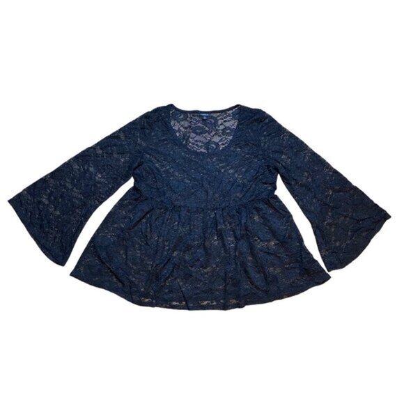 Torrid Babydoll Black Lace Long Sleeve Stretch‎ Top Womens Size 2 - Picture 3 of 8